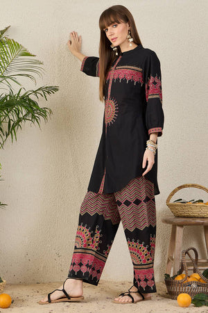 Black Embroidered Cotton Kurti Pant Set (IDKS0BK12176)