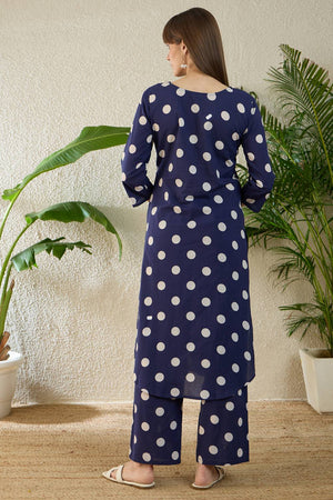 Blue Printed Cotton Kurti Pant Set (IDKS0BL11895)