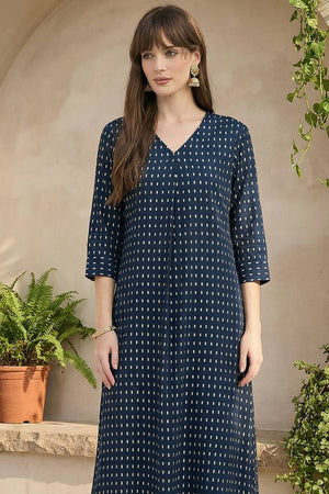 Blue Printed Cotton Kurti Pant Set (IDKS0BL12145)