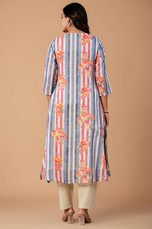Blue Floral Printed Cotton Kurti Pant Set (IDKS0BL12476)
