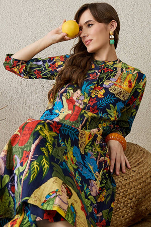 Multi Color Floral Printed Cotton Kurti Pant Set (IDKS0ML11877)
