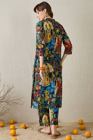 Multi Color Floral Printed Cotton Kurti Pant Set (IDKS0ML11877)