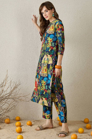 Multi Color Floral Printed Cotton Kurti Pant Set (IDKS0ML11877)