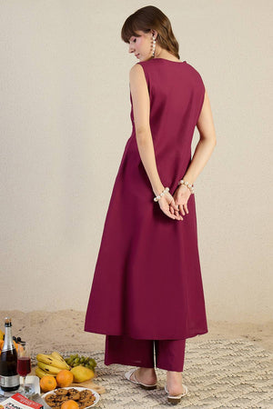 Maroon Embroidered Cotton Kurti Pant Set (IDKS0MR11261)