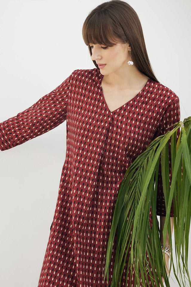 Maroon Printed Cotton Kurti Pant Set (IDKS0MR12144)