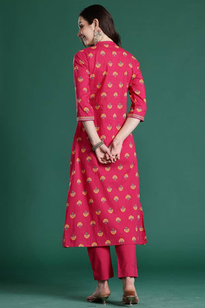 Pink Embroidered Cotton Kurti Pant Set (IDKS0PK11169)
