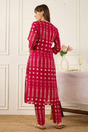 Pink Printed Cotton Kurti Pant Set (IDKS0PK12346)