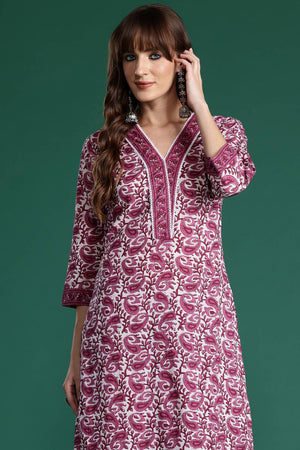 Violet Printed Cotton Kurti Pant Set (IDKS0PR10467)