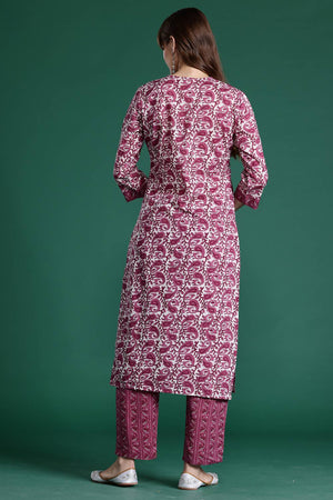 Violet Printed Cotton Kurti Pant Set (IDKS0PR10467)