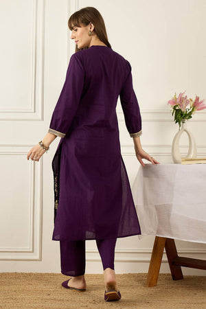 Violet Printed Cotton Kurti Pant Set (IDKS0PR11853)