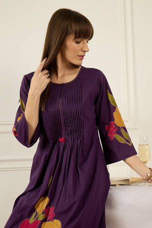 Violet Floral Printed Cotton Kurti Pant Set (IDKS0PR12165)