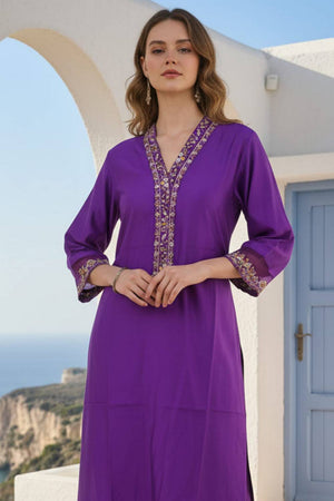 Violet Solid Liva Kurti Pant Set (IDKS1PR12536)