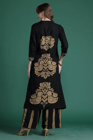 Black Sequin Rayon Kurti Pant Set (IDKS5BK10669)