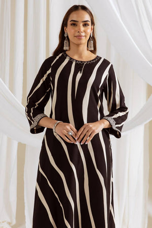 Black Printed Rayon Kurti Pant Set (IDKS5BK12440)