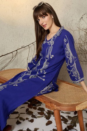 Blue Printed Rayon Kurti Pant Set (IDKS5BL11162)