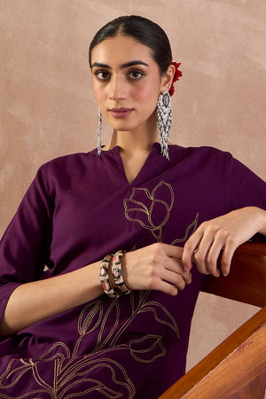 Violet Embroidered Rayon Kurti Pant Set (IDKS5PR12330)
