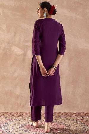 Violet Embroidered Rayon Kurti Pant Set (IDKS5PR12330)