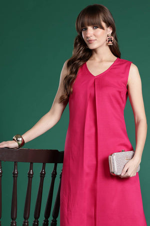 Pink Solid Cotton Blend Kurti Pant Set (IDKS9PK10393)
