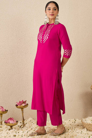 Pink Sequin Silk Blend Kurti Pant Set (IDKS9RP11993)