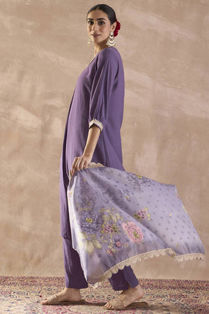 Violet Solid Silk Blend Kurti Pant Set (IDST9KH166)