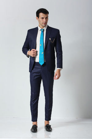 Blue Ethnic Gold Motif Silk Turquoise Tie