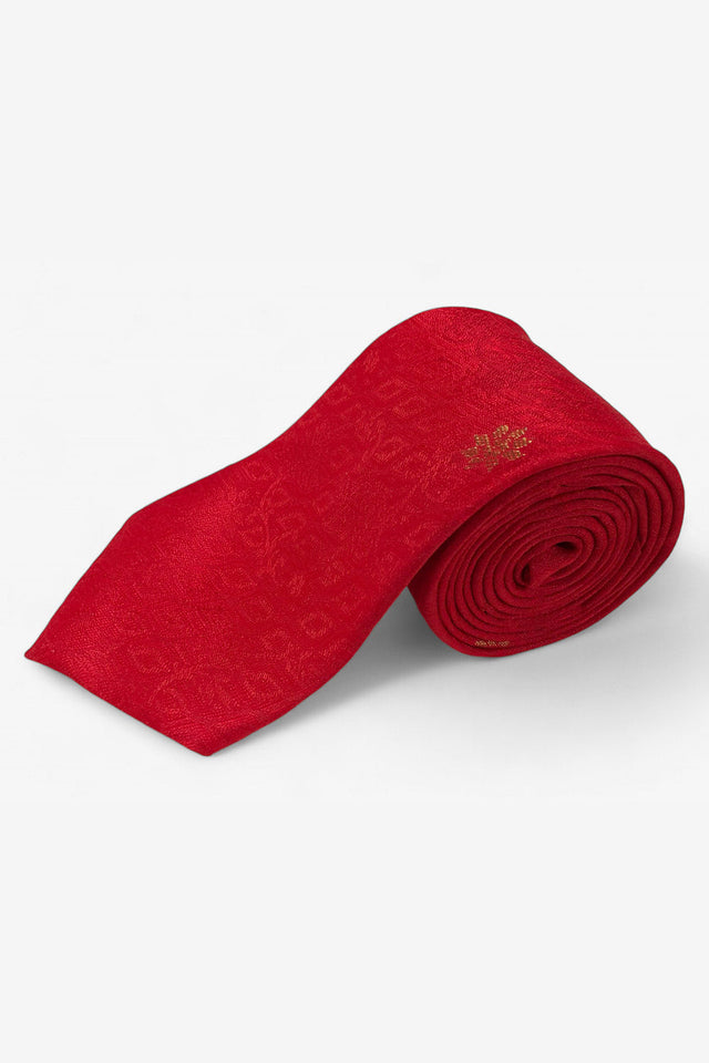 Red Ethnic Gold Motif Silk Red Tie