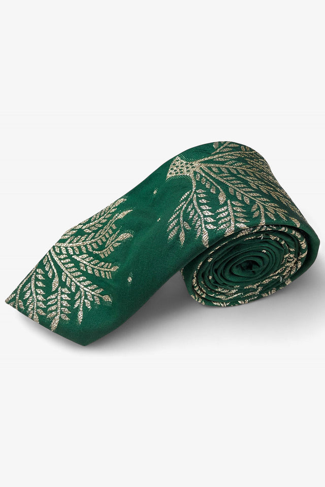 Green Ethnic Gold Motif Silk Dark Green Tie
