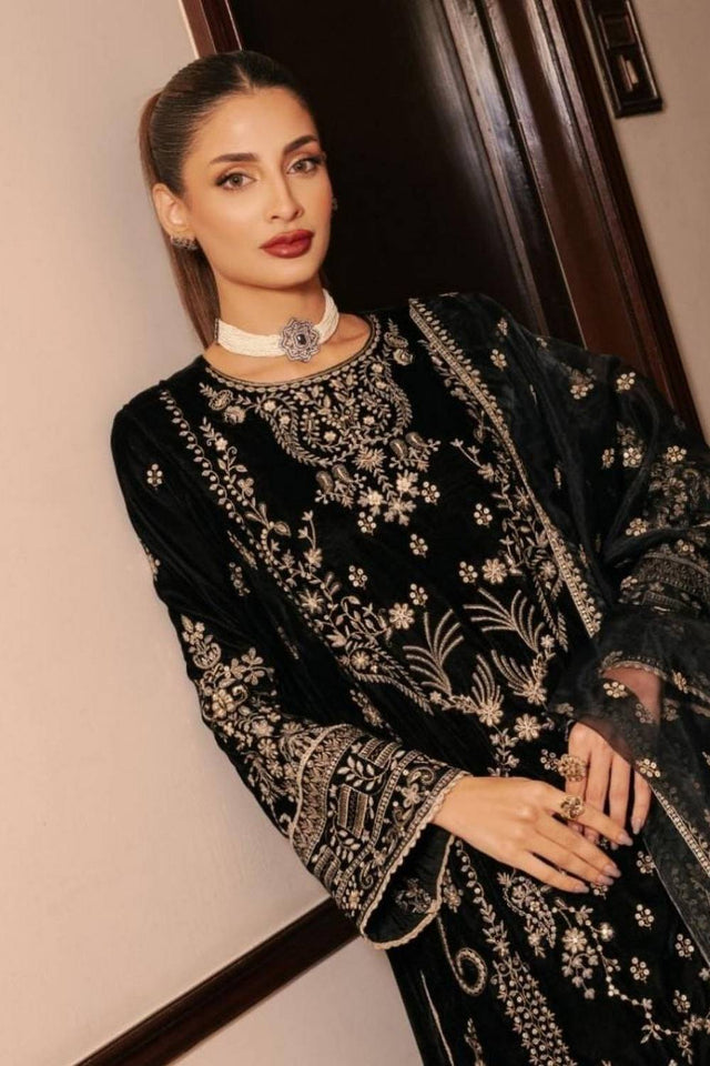 Black Sequin with Embroidered Silk Straight Cut Suits