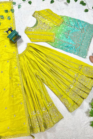 Dark Green Embroidered Silk Sharara Suits