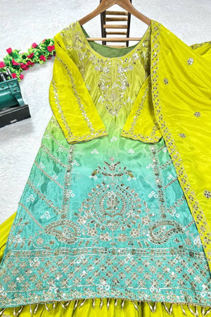 Dark Green Embroidered Silk Sharara Suits