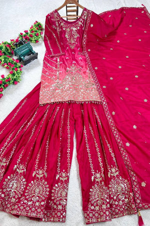 Pink Embroidered Silk Sharara Suits