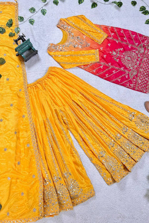 Yellow Embroidered Silk Sharara Suits