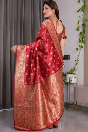 Red Zari Woven Art Silk Saree (JCQ3-RED)