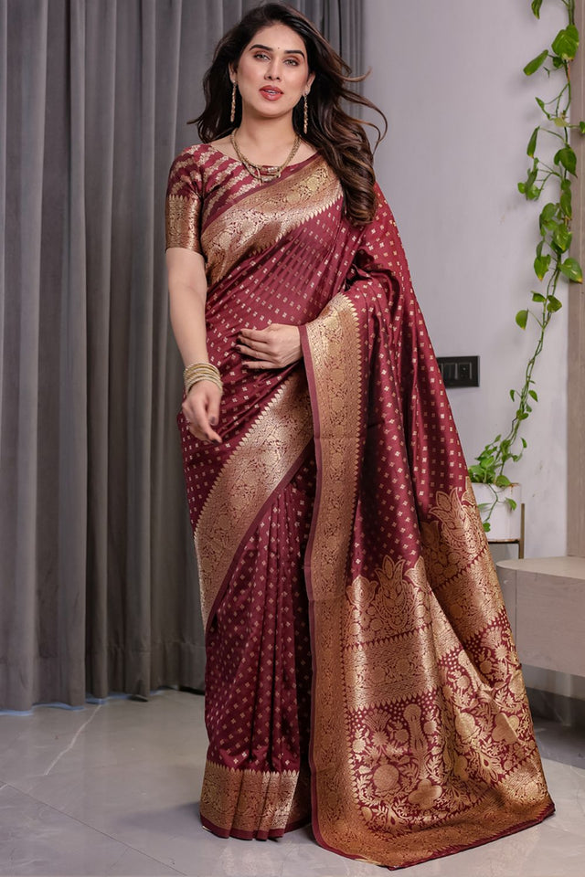 Maroon Zari Woven Art Silk Saree (JCQ5-MAROON)