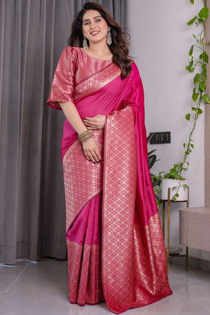 Pink Zari Woven Art Silk Saree (JCQ6-PINK)
