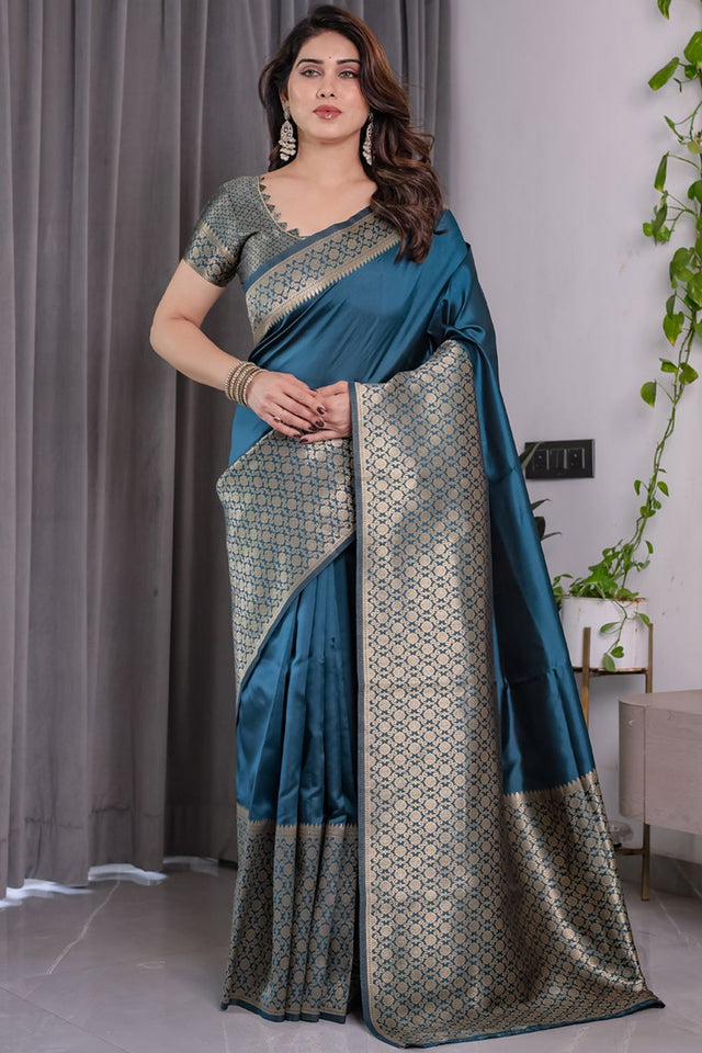 Turquoise Zari Woven Art Silk Saree (JCQ6-RAMA)