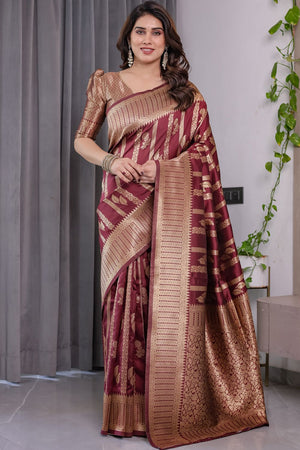 Maroon Zari Woven Art Silk Saree (JCQ7-MAROON)