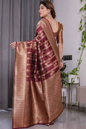 Maroon Zari Woven Art Silk Saree (JCQ7-MAROON)