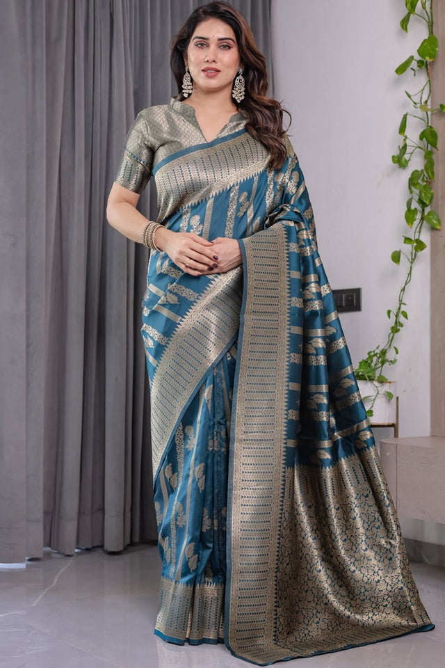 Turquoise Zari Woven Art Silk Saree (JCQ7-RAMA)