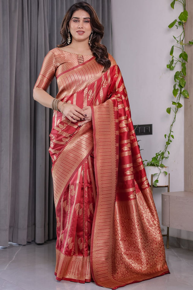 Red Zari Woven Art Silk Saree (JCQ7-RED)
