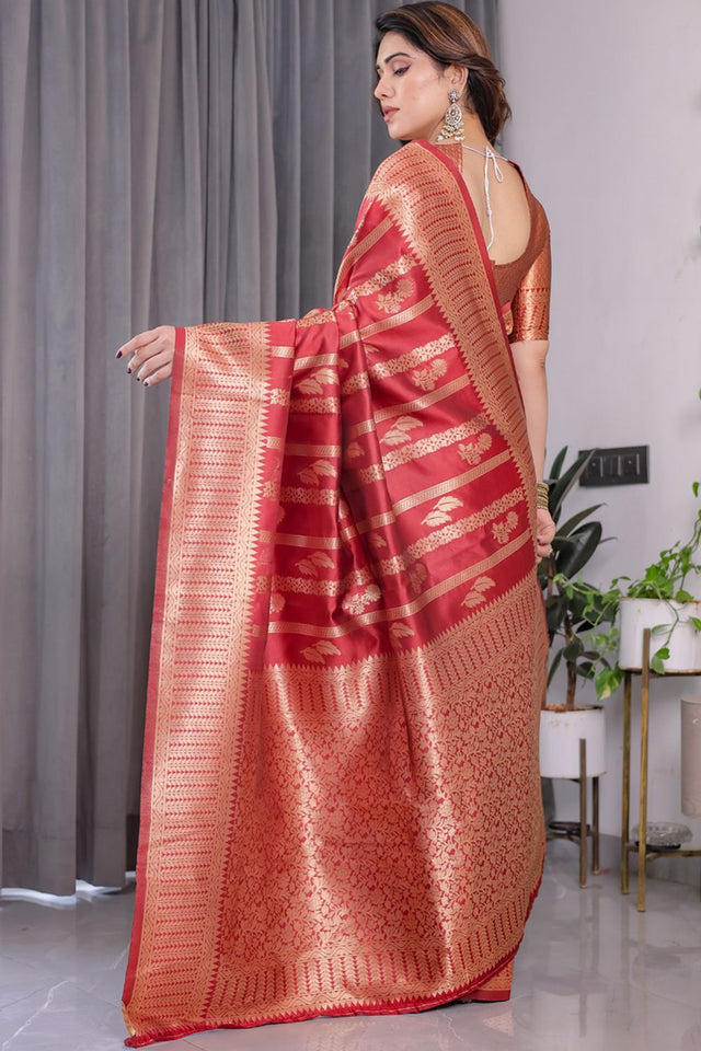 Red Zari Woven Art Silk Saree (JCQ7-RED)