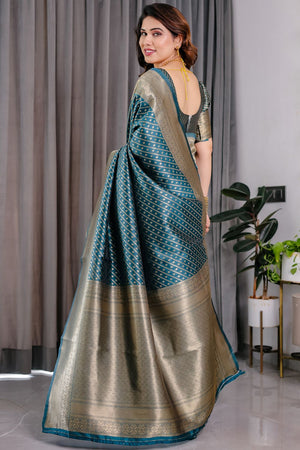 Turquoise Zari Woven Art Silk Saree (JCQ8-RAMA)