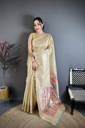 Beige Paithani Woven Tissue Saree (JK12501)