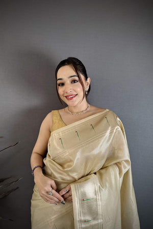 Beige Paithani Woven Tissue Saree (JK12501)