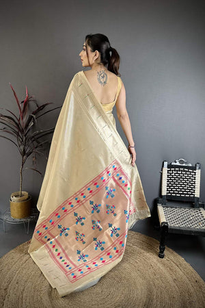 Beige Paithani Woven Tissue Saree (JK12501)