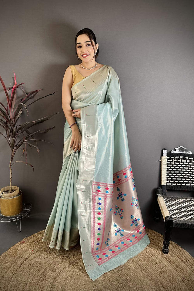 Blue Paithani Woven Tissue Saree (JK12502)