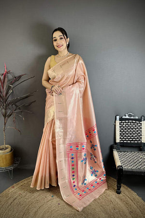 Peach Paithani Woven Tissue Saree (JK12503)