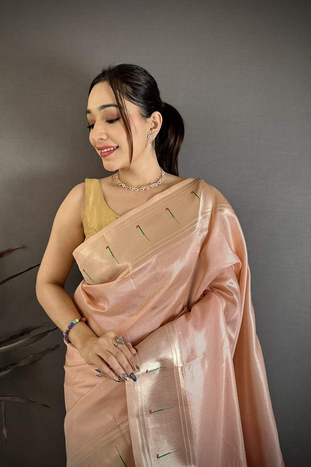 Peach Paithani Woven Tissue Saree (JK12503)