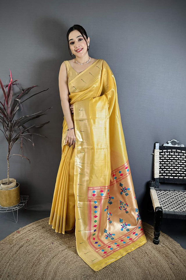 Gold Paithani Woven Tissue Saree (JK12506)
