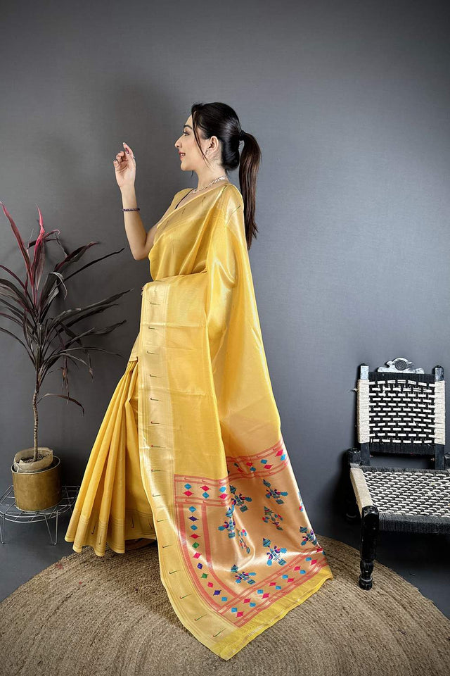 Gold Paithani Woven Tissue Saree (JK12506)
